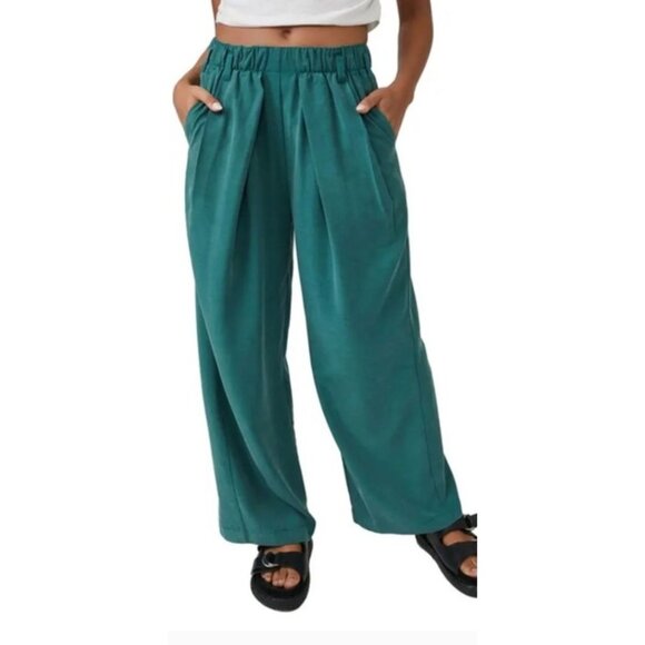 Free People Nothin' to Say Wide Leg Green Pants-sz Medium - Picture 1 of 12